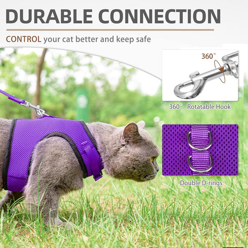 PUPTECK Soft Mesh Cat Vest Harness and Leash Set, Escape Proof Puppy Padded Pet Harnesses for Small Dogs, Purple Small
