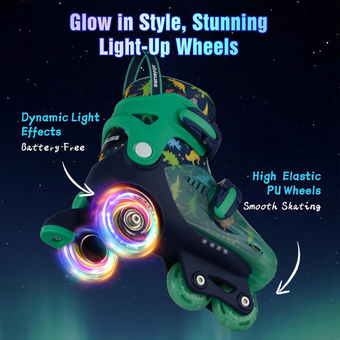 ZOOBLISS 3-7 4 Kids Roller Skates for Beginners - Toddler Roller Skates for Boys and Girls Ages with Light-Up Wheels