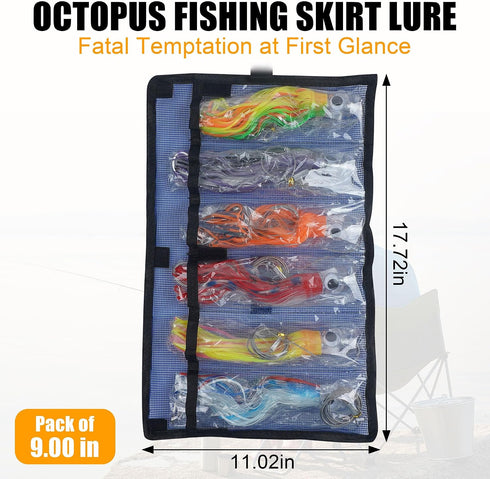 6PCS Lures,6inch/9inch Saltwater Trolling Soft Squid Skirts Lure for Marlin Tuna Mahi Dolphin Durado Wahoo Trolling