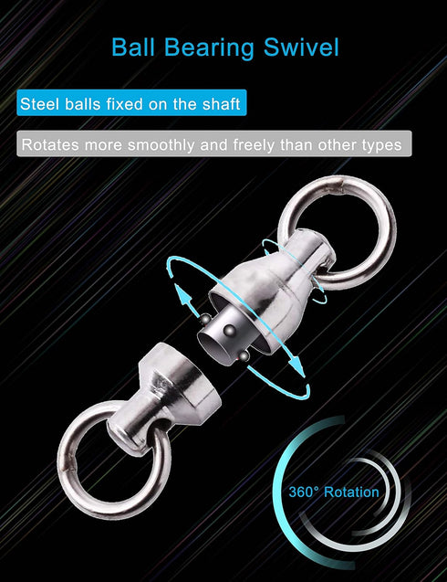Saltwater Heavy Duty Ball Bearing Swivel Set, Fishing Snap Swivels for Big Game Tackle Spinner Connector