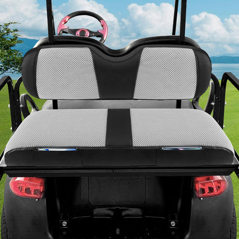 MOSNAI Golf Cart Rear Seat Covers for EZGO, Club Car, Yamaha, Breathable Polyester Mesh and Leather