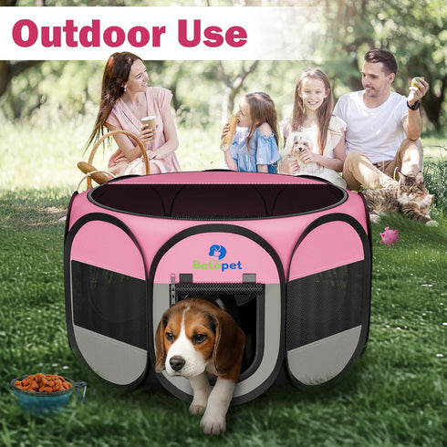 1) Playpen for Small Dogs Cats Crate: Puppy Play Pen Indoor Outdoor Foldable Potable Exercise Cage Pop up Kennel