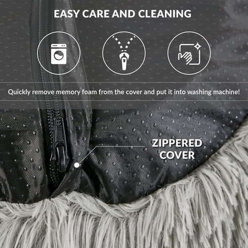 Friends Forever Serena Donut Memory Foam Orthopedic Dog Bed, Soft Faux Fur Oval Couch for Indoor Pets, Grey
