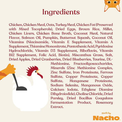 Made by Nacho Premium Dry Kibble Infused with Bone Broth, 2lb Bag Cat Food (Cage-Free Chicken and Chicken Liver)