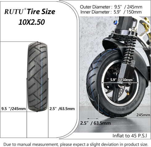 RUTU 10 x 2.50 Tire or Inner Tube and Tire Set Replacement for Smart Self Balancing Electric Scooters, Hover Board Fits 10" Scooter Wheels, 36v, 48v, 400w, 500w, 800w Hub Motor by RUTU