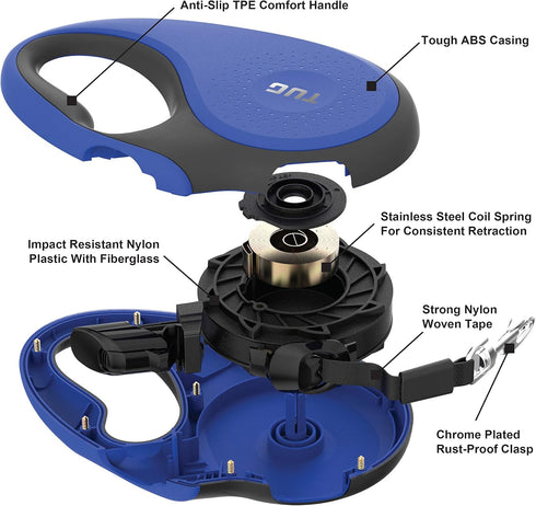 TUG 360° Tangle-Free Retractable Dog Leash with Anti-Slip Handle, 16 ft Strong Nylon Tape (Medium, Blue)