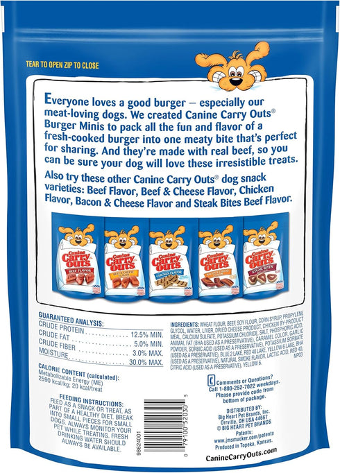 Canine Carry Outs Burger Minis Dog Treats, Beef Flavor, 22.5 oz (Pack of 6), Made with Real Beef