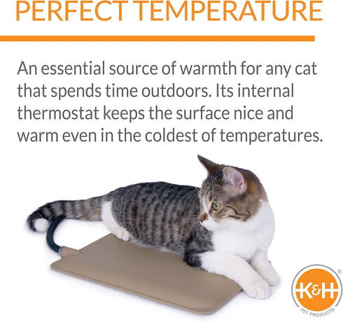 K&H Pet Products Heated Extreme Weather Outdoor Kitty Pad, Waterproof Cat Heated Bed, Tan 9 x 12 Inches