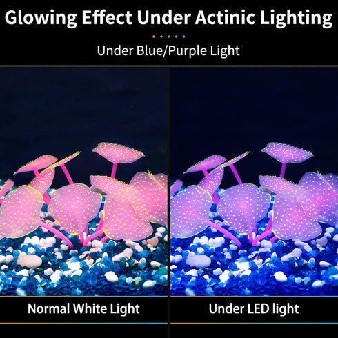 Uniclife Silicone Coral Plant Decorations, Glowing Artificial Ornament for Fish Tank, Yellow Ball Shape