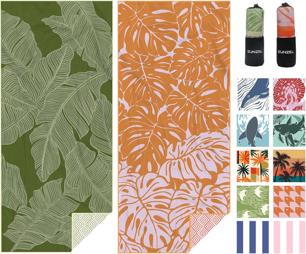 Eunzel 2 Pack Microfiber Beach Towel, Quick Dry Travel Towel Large Sand