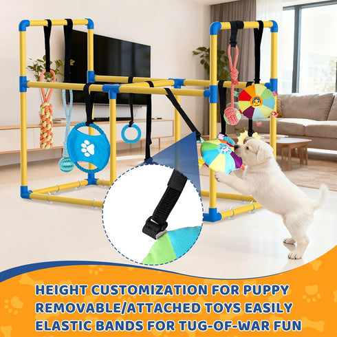 10 (Yellow,33.5 28.5 19.6 inch) Puppy Play Gym Large & Hanging Toys Indoor Play Gym Interactive Dog Toys for Boredom