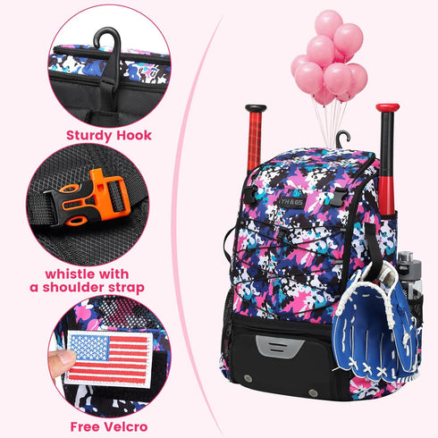 Softball Bag - Lightweight Baseball Bat Backpack with Fence Hook for Youth Adults
