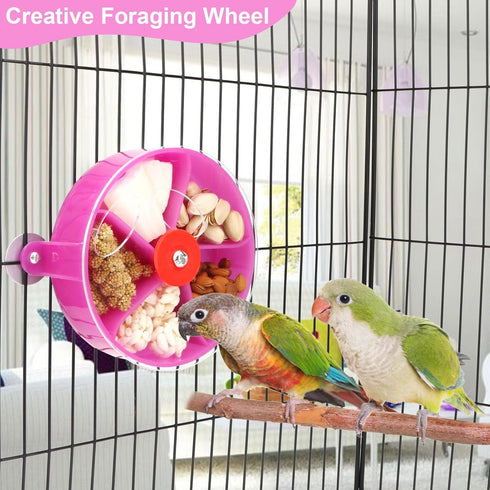 Bird Creative Foraging System Wheel, Seed Food Ball Rotate Training Toy for Small and Medium Parrots, Purple