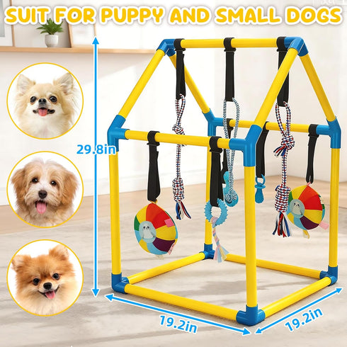 KAINUM 8 Puppy Play Gym with Hanging Toys, Dog Indoor Jungle Gym as Activities Center for Puppies, PVC Frame