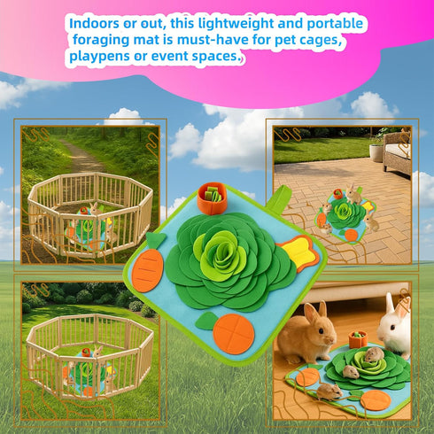 Chinchilla Rabbit Foraging Mat, Bunny Activity Toys Snuffle Mat for Small Animals Forage Mat for Rabbit Guinea Pig