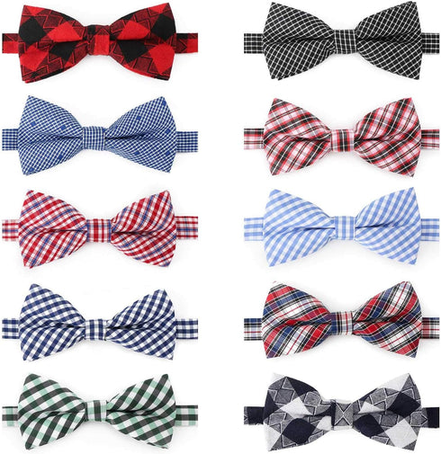 Segarty 10 PCS Puppy Bow Ties, Dog Bowtie Collar Bulk for Holiday Cat Grooming, Cute Plaid Pattern