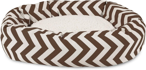 40 Inch Chocolate Chevron Sherpa Bagel Dog Bed, Cozy and Comfortable for Dogs