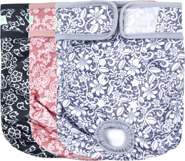 wegreeco Luxury Washable Reusable Dog Diapers (Stylish Pattern) - Female Dog Diapers, 3 Pack (Lace, Medium)