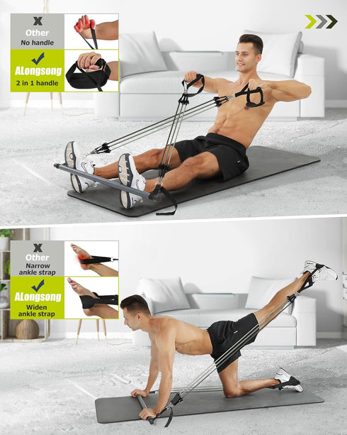 Upgraded Pilates Bar Kit with Resistance Bands for Home Gym, Heavy-Duty Stainless Steel Yoga Stick