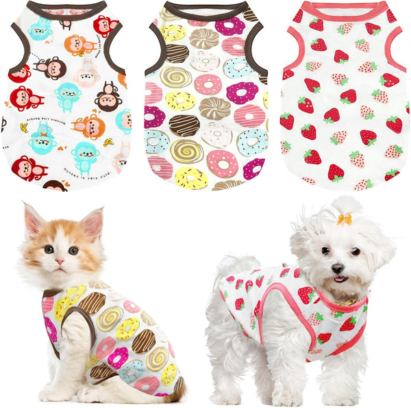PETCARE 3 Pack Premium Small Dog Shirts, 95% Cotton, Soft Cute Outfits for Small Dogs, Cats, and Puppies