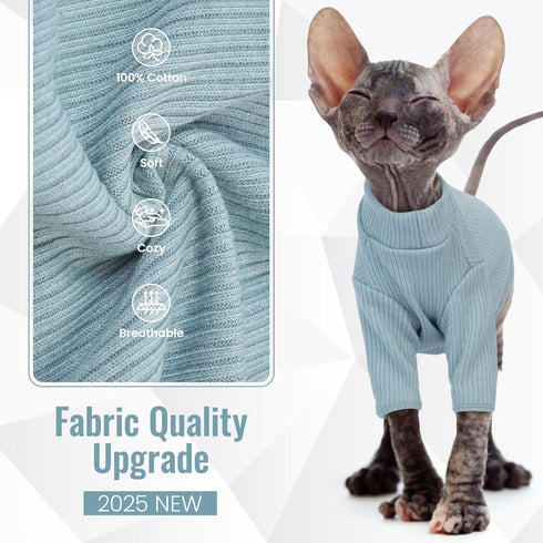 DENTRUN Sphynx Hairless Cats Pullover Shirt, Breathable Turtleneck Sweater, Adorable Cat Clothes Vest Pajamas