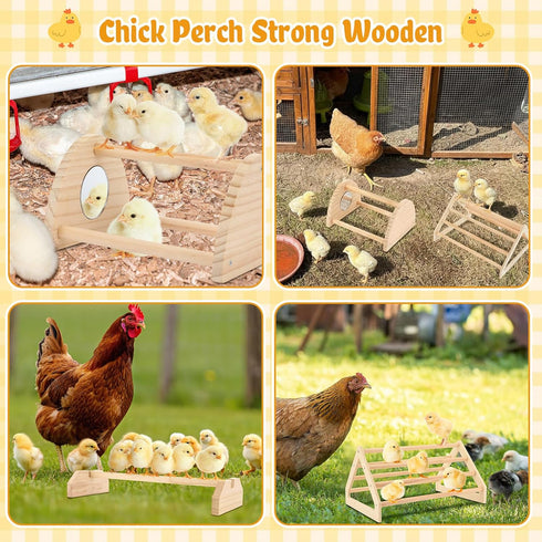 BreezeHug 3 Set Pcs Chicken Roosting Bar Wooden Chick Perch Prevent Rotation Design with Mirror Long Strip Large