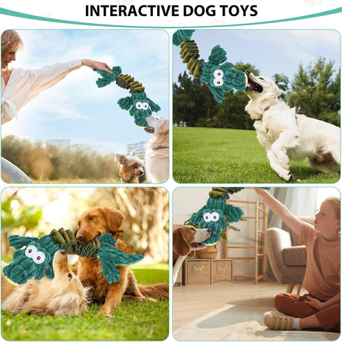 Squeaky Dog Toys for Large Dogs, Plush Stuffed Pet Toys with Crinkle Paper, Interactive Tug of War Toys