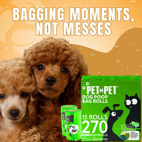 Pet N Pet Poop Bags for Dogs, 270 Counts, Unscented Green Dog Waste Bags, 38% Plant Based