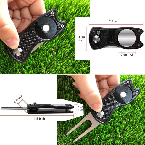 Golf Accessories Set: Metal Divot Repair Tool with Ball Marker, Club Groove Cleaner Brush (3 in 1 Pack)