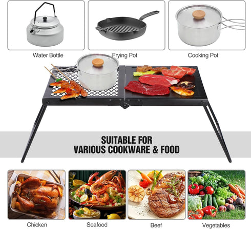 REDCAMP Heavy Duty Folding Campfire Grill, Portable Cooking Racks and Griddle for Versatile Outdoor Campfire Cooking