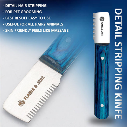 FJ Professional Stripping Knife Kit for Dogs & Pets - 6 Pieces Set, Wooden Handle Grip, Stainless Steel Blade