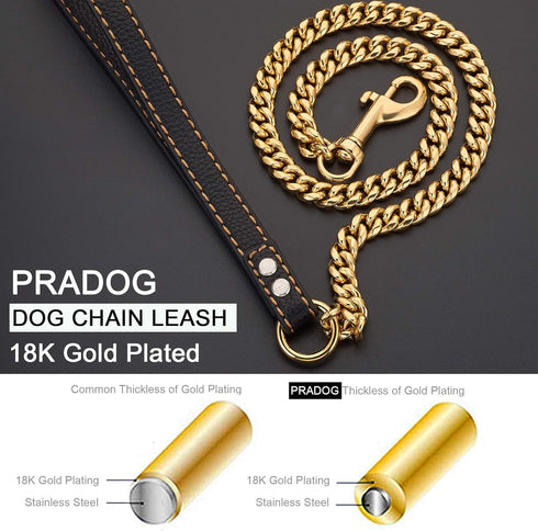 Chain Dog Leash, Metal Chew Proof 12MM Pet Chain with Leather Padded Handle for Large Medium Small Dogs, 5ft
