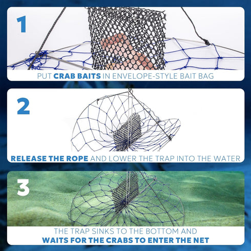 110' Castable Crab Traps with Orange Crab Rope and Stainless Steel Bait Pin