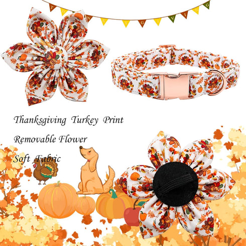 Dog Collar with Flower - Thanksgiving Turkey Flower Collar Gift for Large Dogs