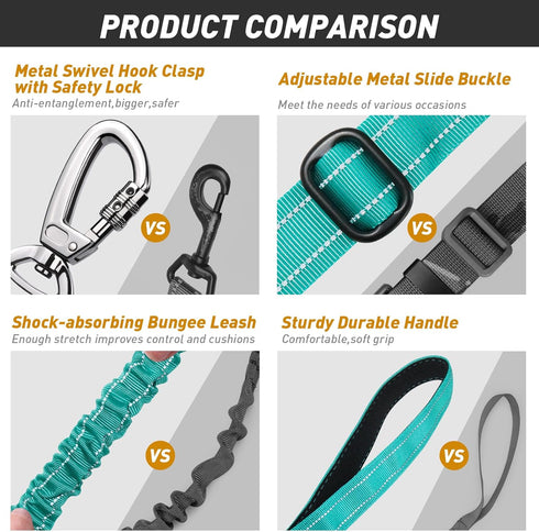 Reflective Heavy Duty Dog Leash with Car Seat Belt and Padded Handle, Tactical No Pull Leash for Large Medium Dogs,