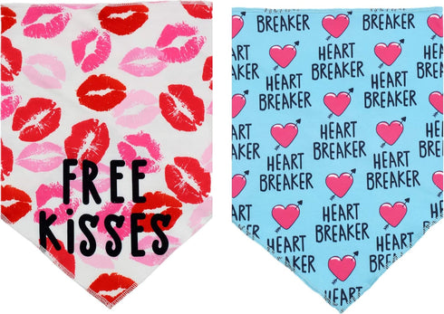 2 Pack Valentines Day Bandana for Dogs, Triangle Bibs Pet Scarf for Dogs