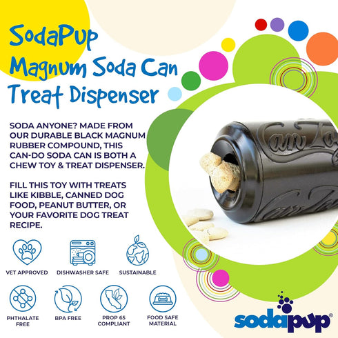 SodaPup Magnum Soda Can Dog Treat Dispenser & Chew Toy, Made in USA, Durable Non-Toxic Natural Rubber