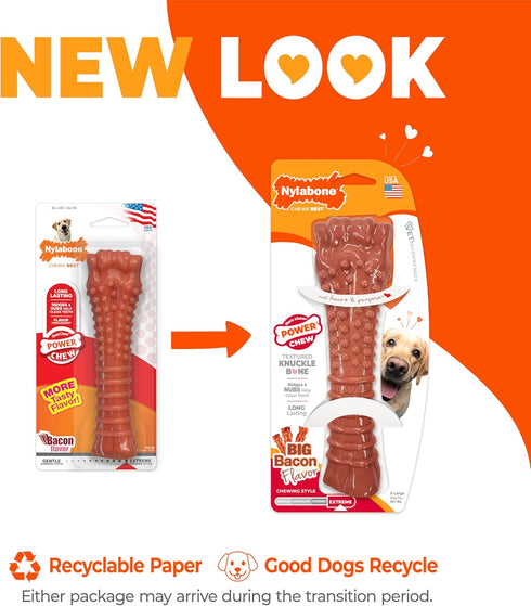 Nylabone Textured Knuckle Bone Power Chew Toy for Dogs, X-Large, Bacon Flavor, 1 Count
