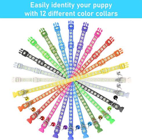 GAMUDA 12Pcs Reflective Puppy Collars, Soft Nylon Whelping Identification Collars, Glow in The Dark, Adjustable Buckle,