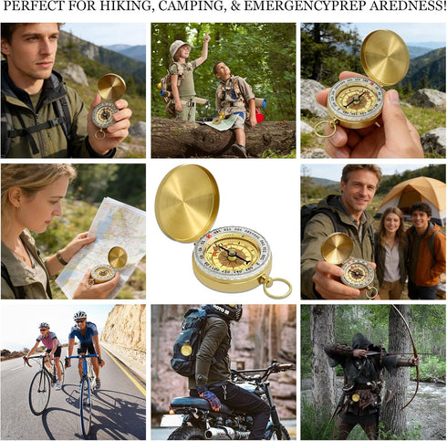 Vintage Waterproof Brass Compass for Hiking Navigation Camping Survival Compass Metal Compass with Luminous