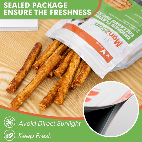 MON2SUN 5 Inch 10.58oz (15 Count-Pack 1) Chicken Collagen Sticks for Dogs, Teeth Cleaning Collagen Chews for Medium