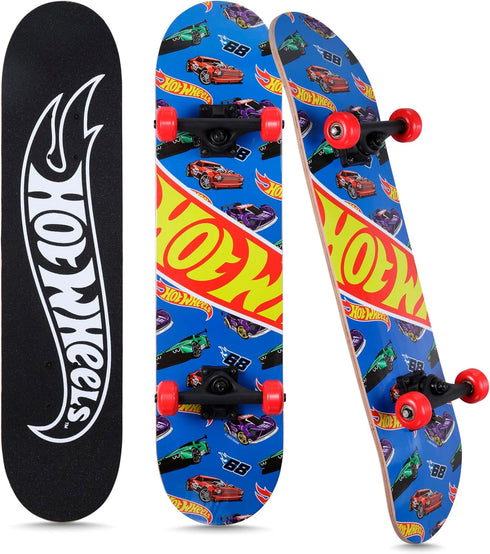 Hot Wheels 31 Inch Skateboard, 9-Ply Maple Desk Skate Board for Cruising, Carving, Tricks, and Downhill