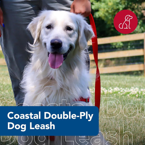 Coastal Pet Double-Ply Dog Leash - Nylon Walking Leash with Bolt Snap Attachment for Small, Medium & Large Dogs - Red -
