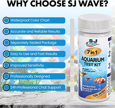7 in 1 Aquarium Test Strips, 100 Fast & Accurate Strips, Water Test Kit for Fresh & Saltwater Aquariums