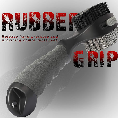 Brush(Grey(1 CHAMPKEY PRO Retractable Golf Club Brush - Oversized Brush Head with Soft Rubber Hand Grip & Retractable