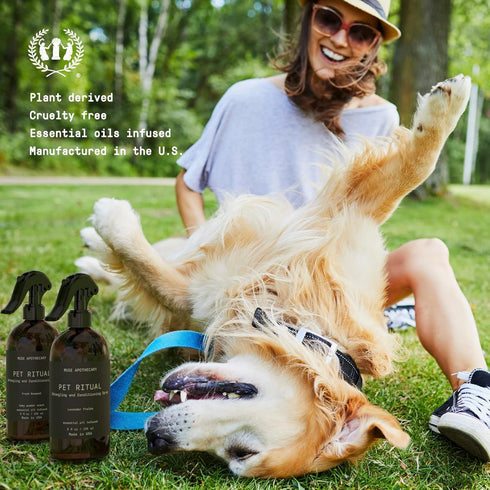 Muse Apothecary Pet Ritual Detangling Spray - Dog & Cat Detangler with Essential Oils, 8oz Lavender Fields