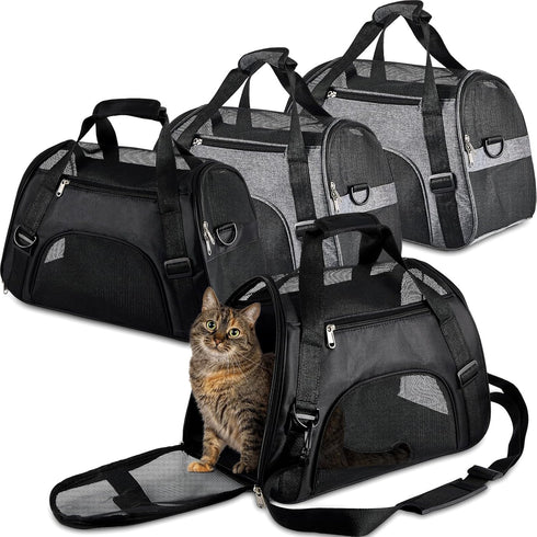 Sweetude 4 Pcs Cat Carrier - Soft Pet Carrier for Cats Under 13lbs, Foldable Comfortable Portable Travel Bag