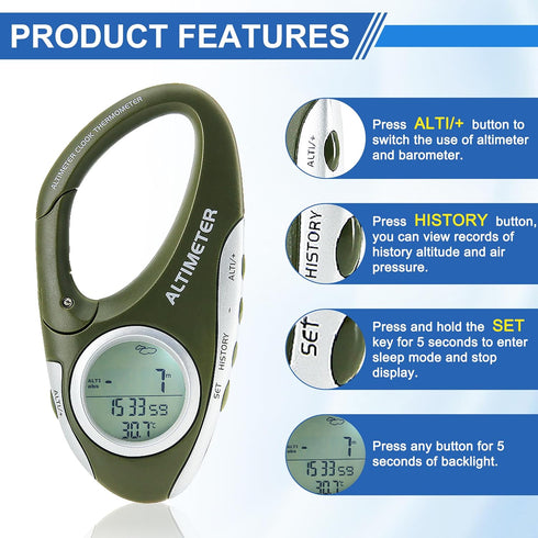 Portable Digital Altimeter Compass with Weather Forecast, Multi-Function Barometer for Hiking, Camping, RVs, Outdoor