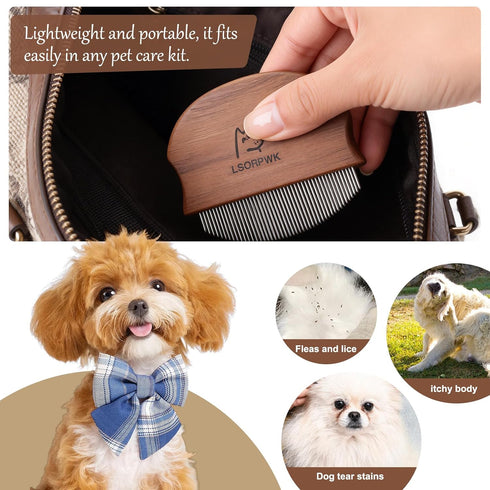 LSORPWK Eye Comb for Dogs & Cats,Wooden Tear Stain Remover for Pets,Gentle Grooming Tool with Rounded Tips,Flea Comb