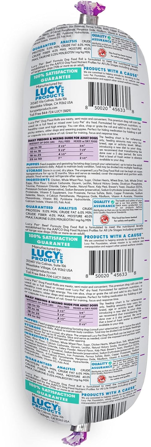 Lucy Pet Products Chicken Formula Dog Food Roll 1 lb, Meaty, Semi-Moist Dog Food (100600073)
